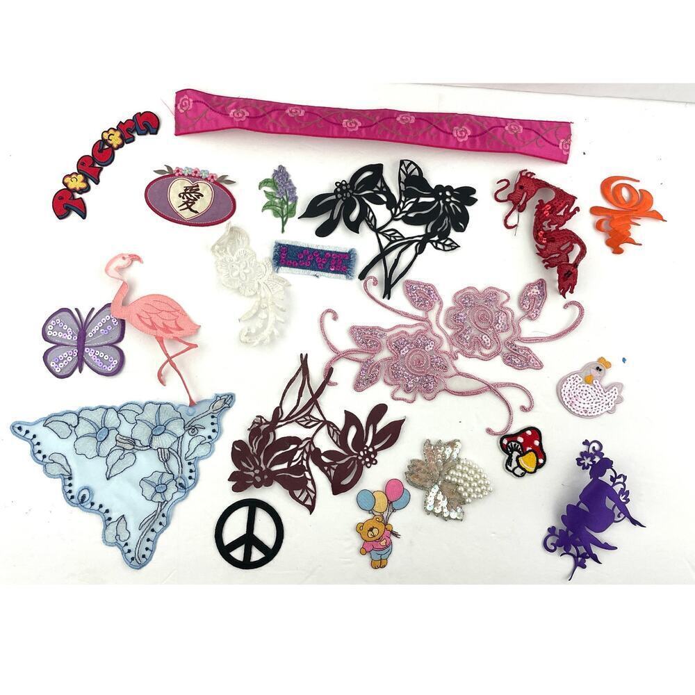 20 PC Sew On‎ Applique Patches Iron on Mixed Vintage Clothing Jeans Embroidered